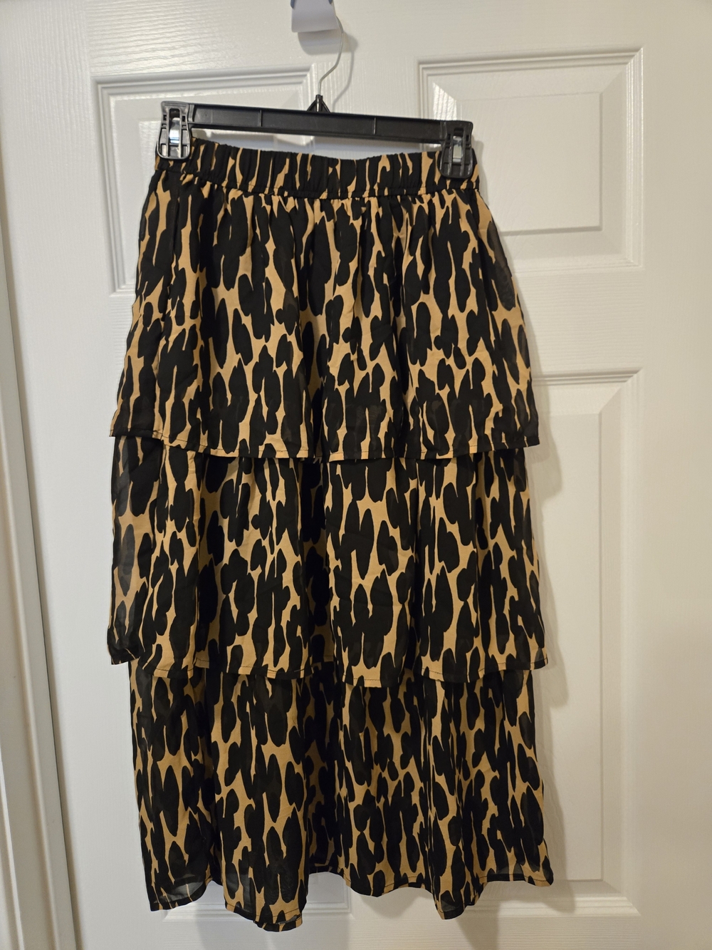 Mud Pie Leopard Tiered Midi Skirt in Black and Tan